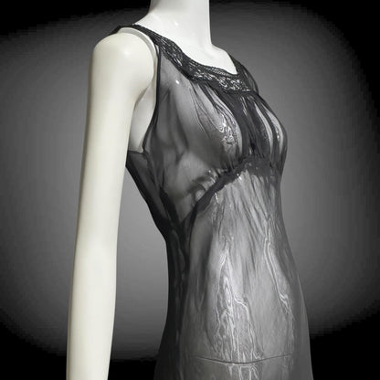 1930s vintage Nightgown slip dress, sheer sultry black night dress, bias cut with lace