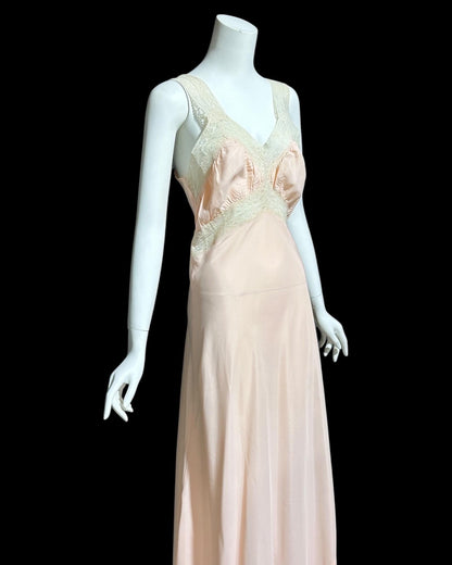 1940s vintage Nightgown slip dress, Custom Made pink bias cut lacy slip dress