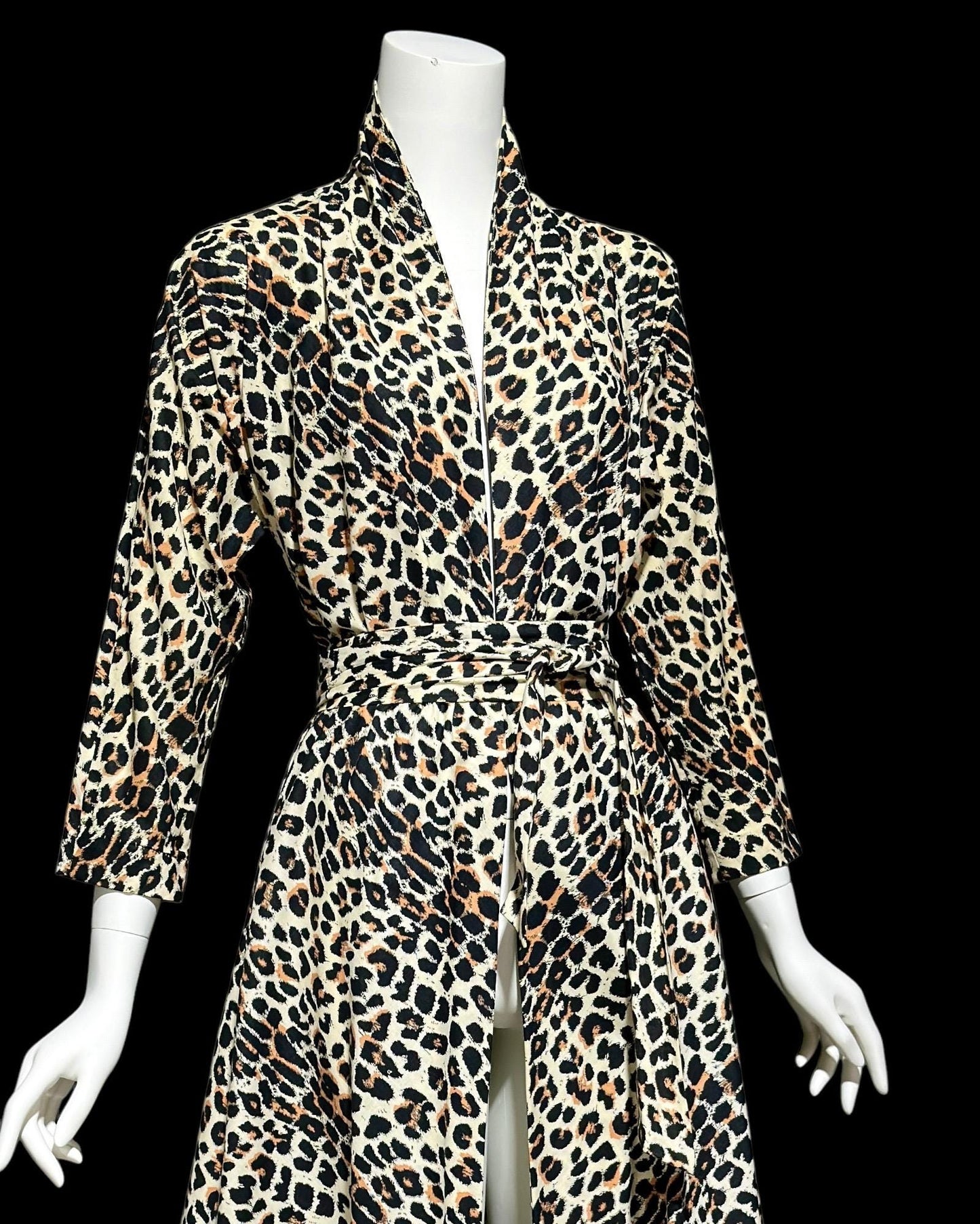 MAXAN vintage 1950s evening swing coat, cotton animal print duster cocktail wrap dress