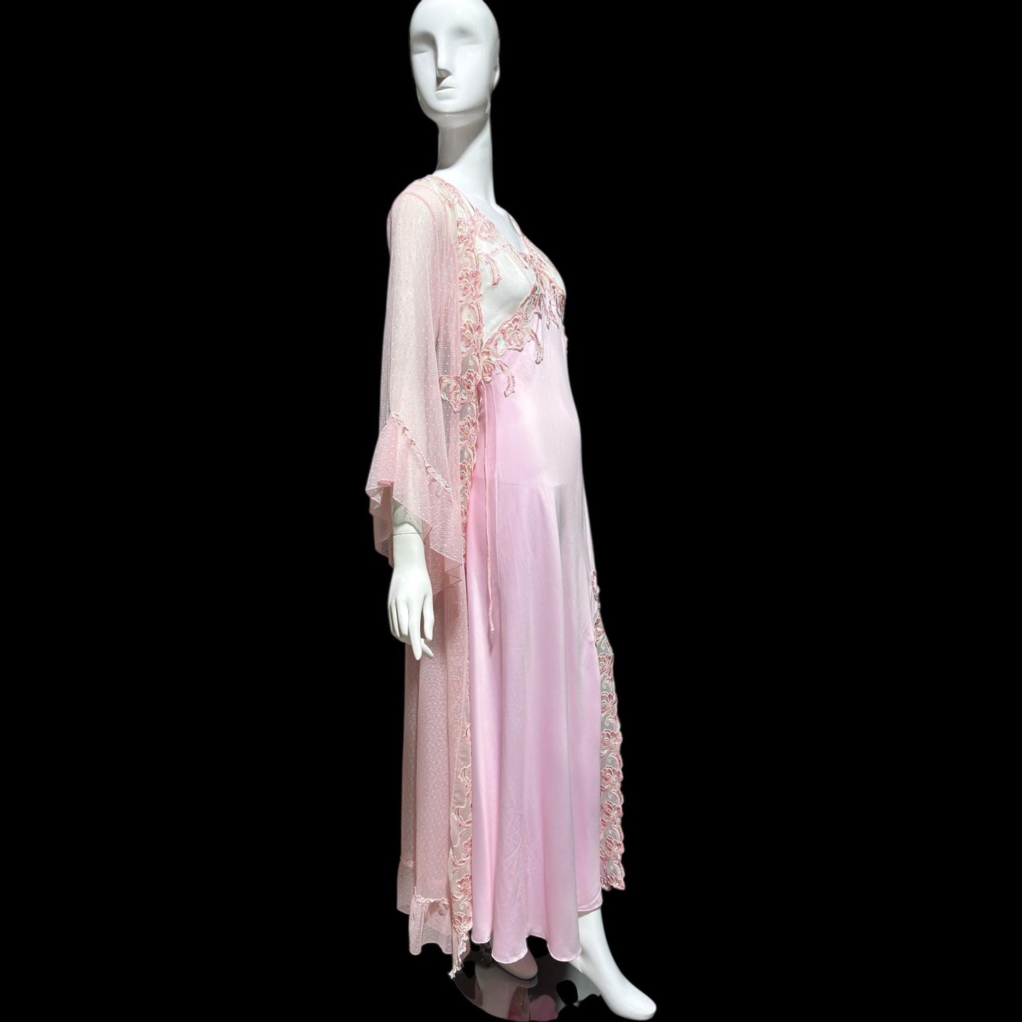 TERESA vintage Y2K nightgown robe set, Made in Italy, sheer pink lace sheath slip dress and peignoir set