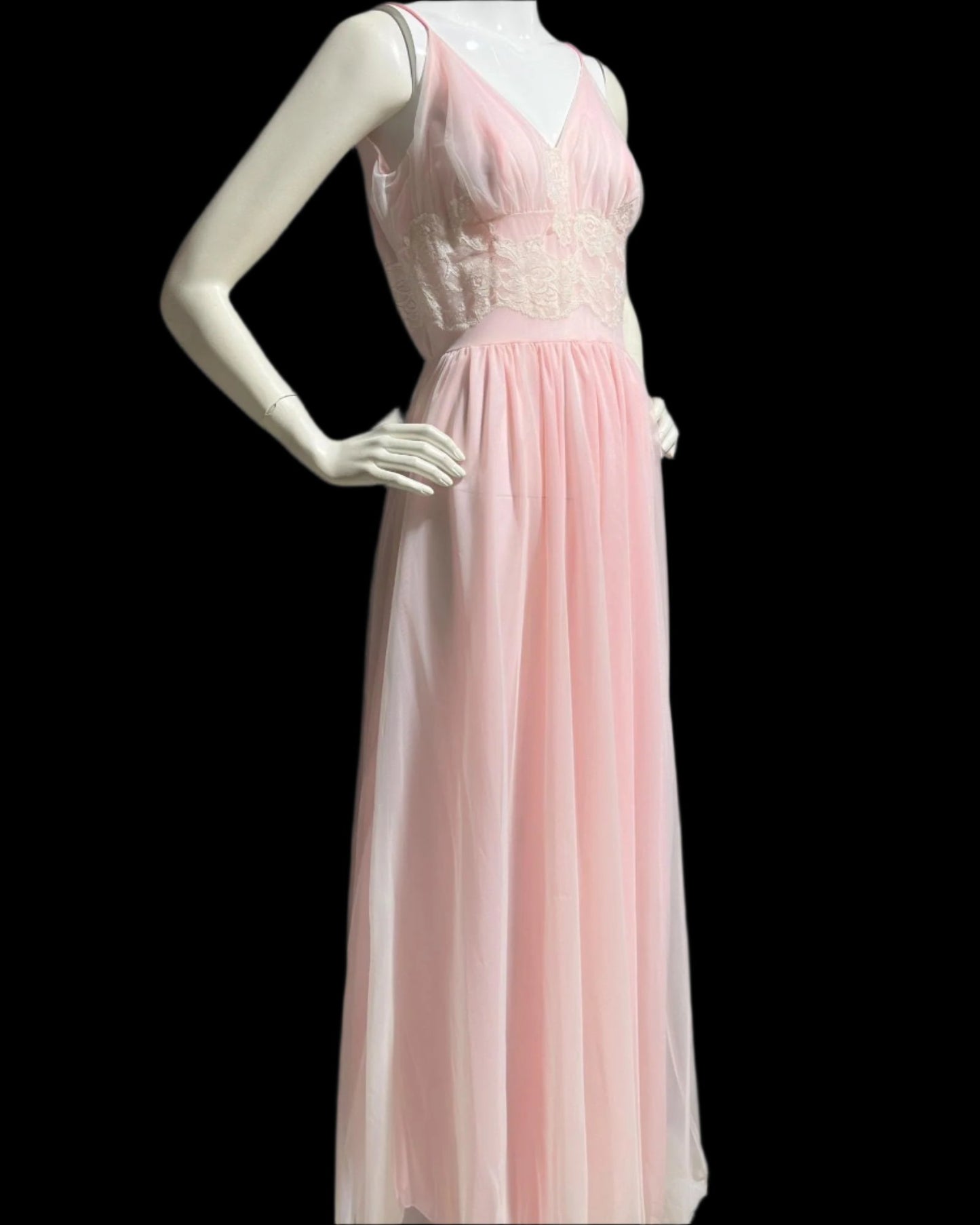 GLYDON'S Hollywood 1950s vintage nightgown, slip dress, sheer pale pink full length night dress