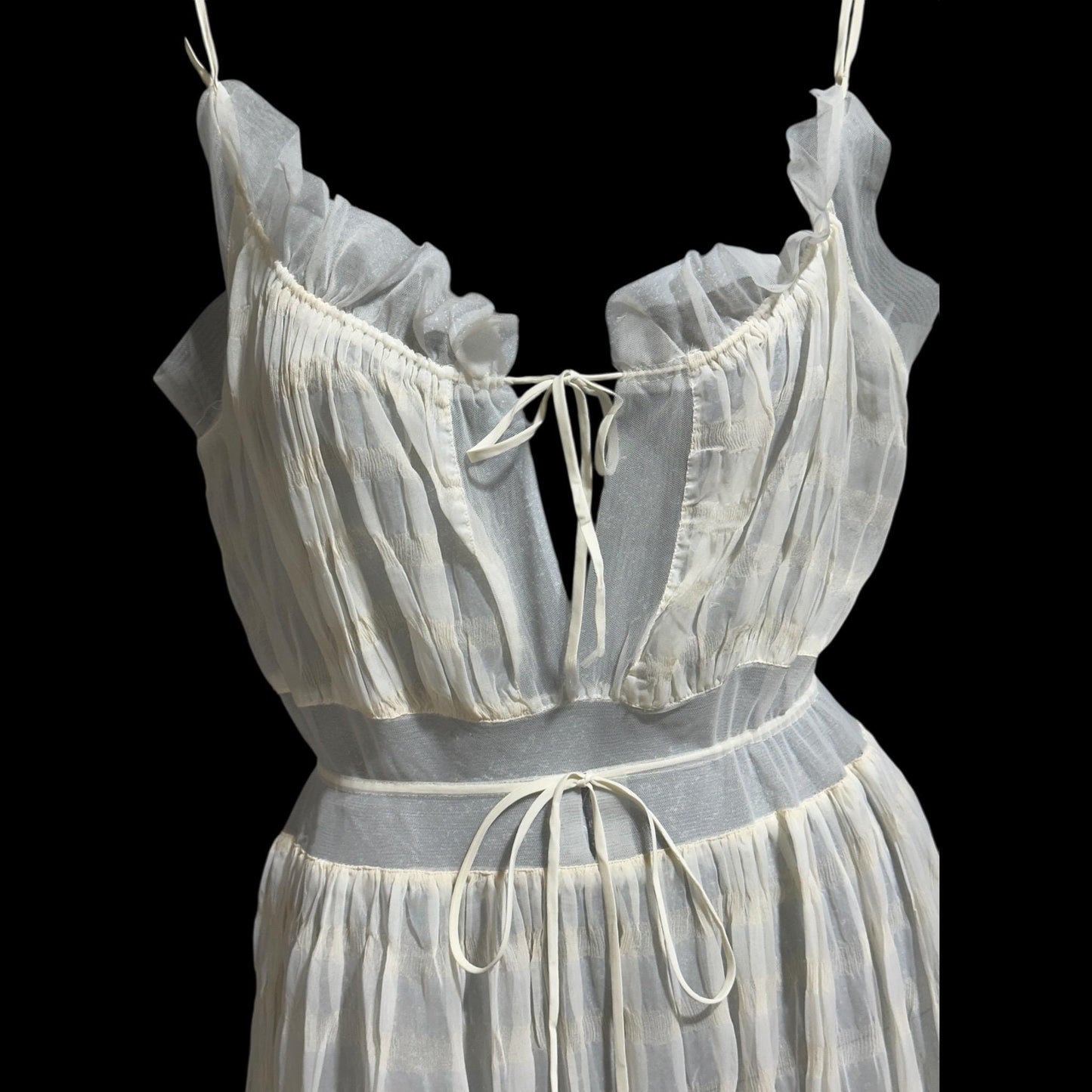 IRIS vintage 1930s Nightgown slip dress, ethereal white sheer waffled nylon lingerie dress