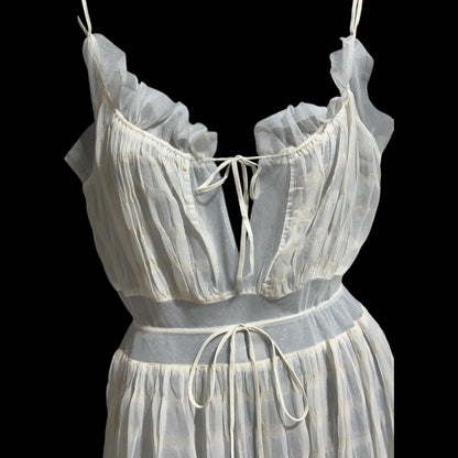 IRIS vintage 1930s Nightgown slip dress, ethereal white sheer waffled nylon lingerie dress