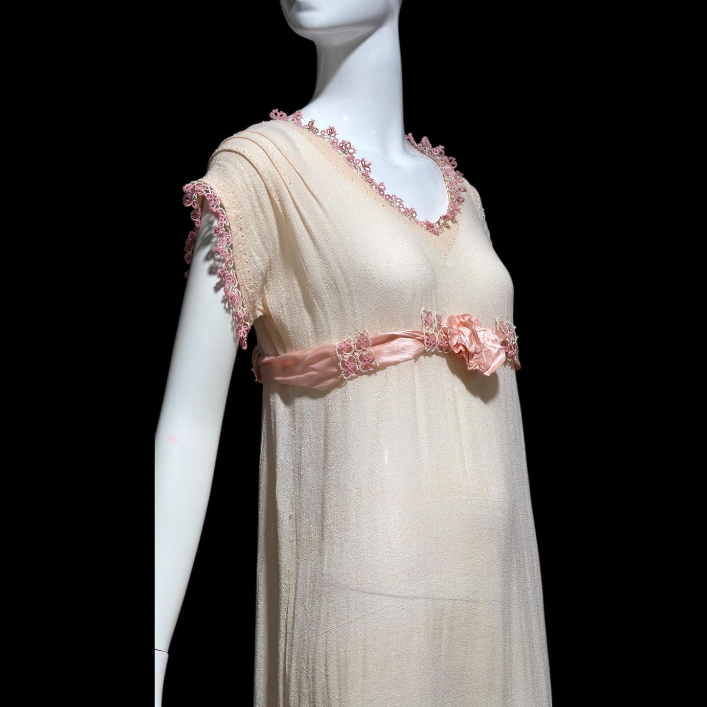 1920s vintage nightgown dress, Romantic Dusty pink cotton gauze muslin lingerie dress with needlework