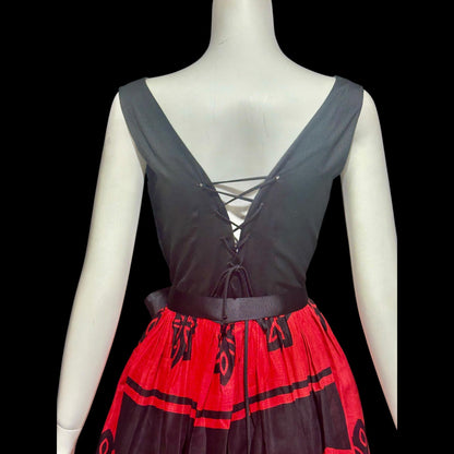 JENNY BELL, vintage 1960s dress, East African Swahili cotton red and black ethnic party sundress