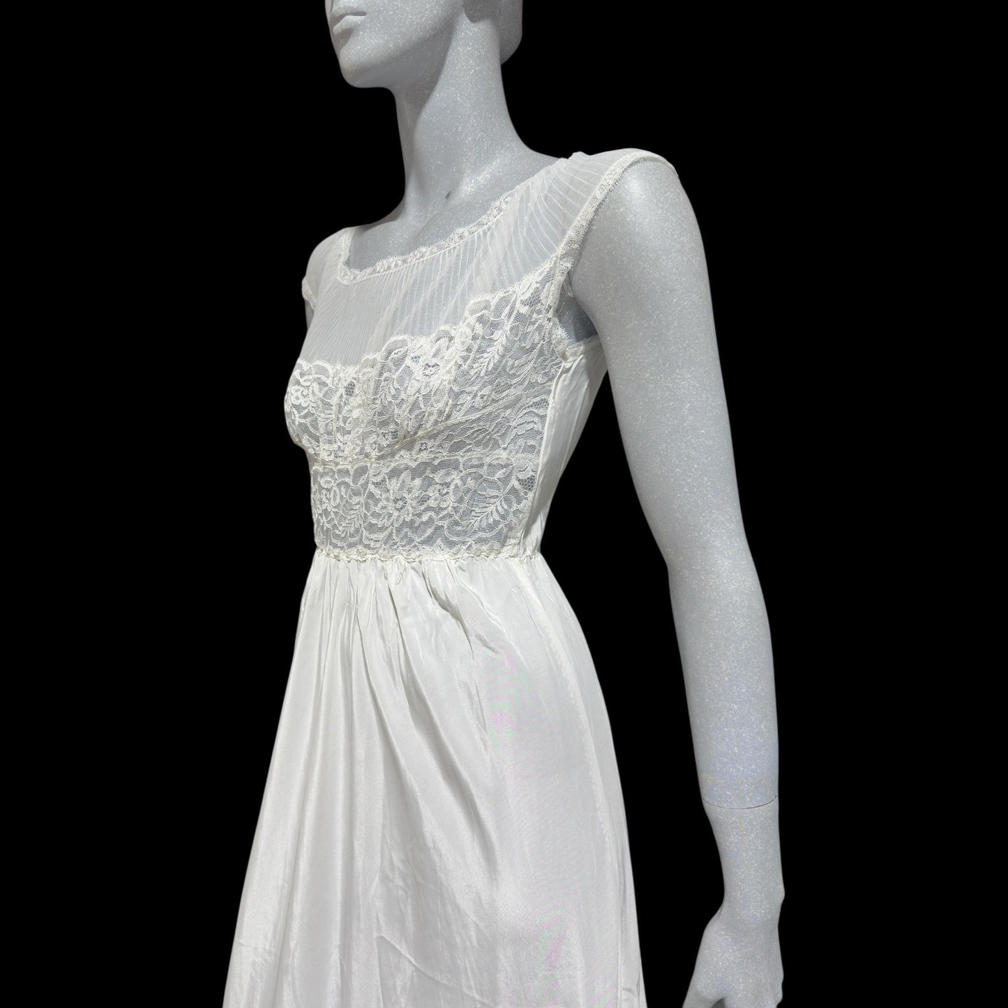 ARISTOCRAFT vintage 1940s nightgown slip dress, white sheer lace gown, bridal negligee lingerie dress