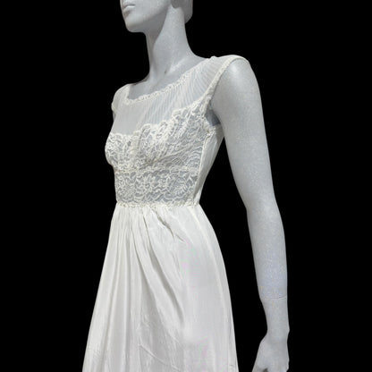 ARISTOCRAFT vintage 1940s nightgown slip dress, white sheer lace gown, bridal negligee lingerie dress