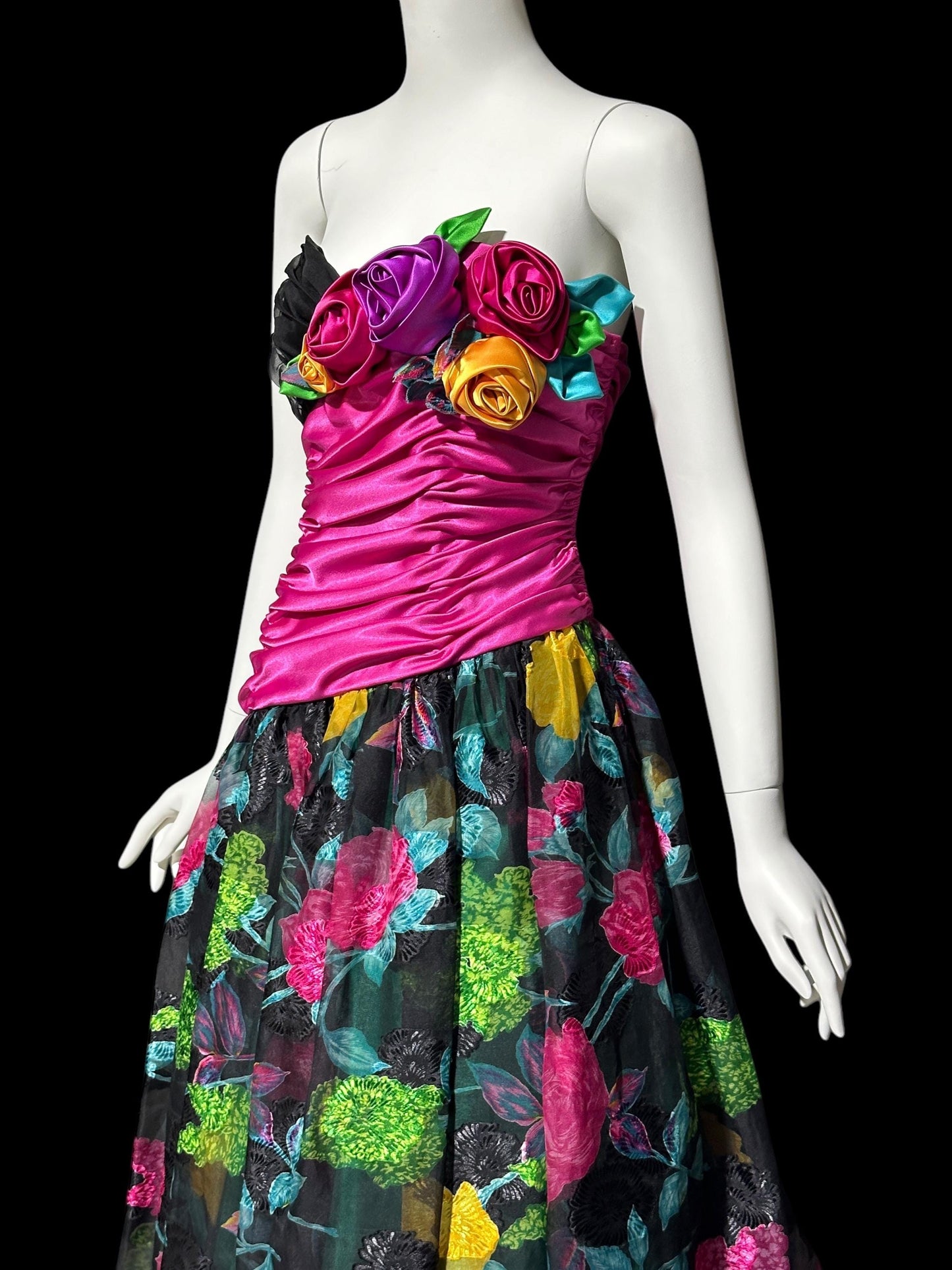 EUGENE ALEXANDER 1980s vintage evening dress, floral rosette floral ball gown, 38 bust