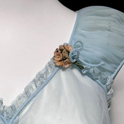 1940s Sheer Nightgown Slip Dress: Totally sheer powder blue micro pleat Old Hollywood Night Dress