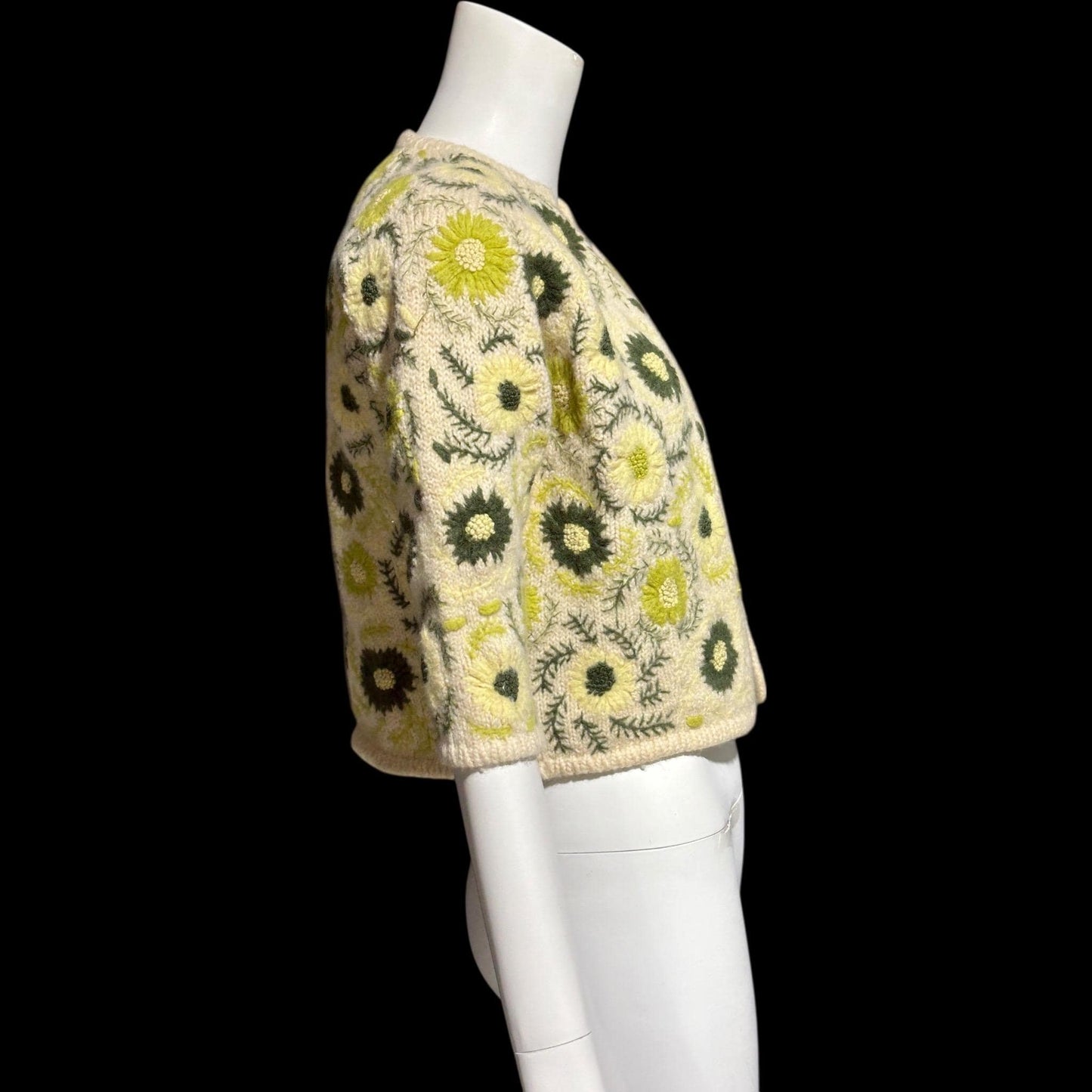 GENE SHELLY vintage 1950s cardigan sweater, open front embroidered wool cropped sweater