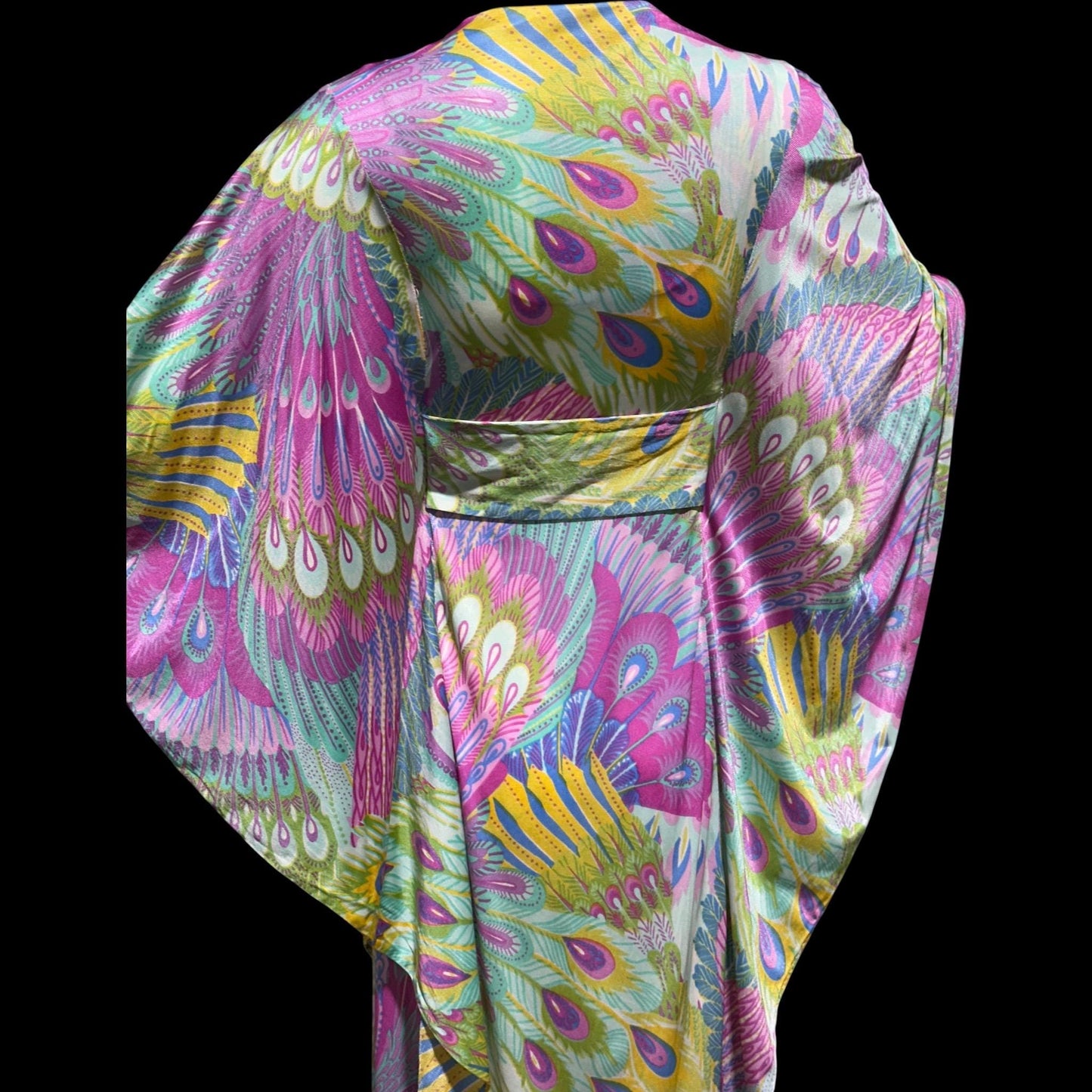 FREDERICK'S of HOLLYWOOD vintage 1970s caftan dress, psychedelic nylon Op Art kaftan House Dress