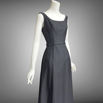 FRANK JELLEFF, vintage 1960s evening dress gown, black formal dress, Deep dive backless