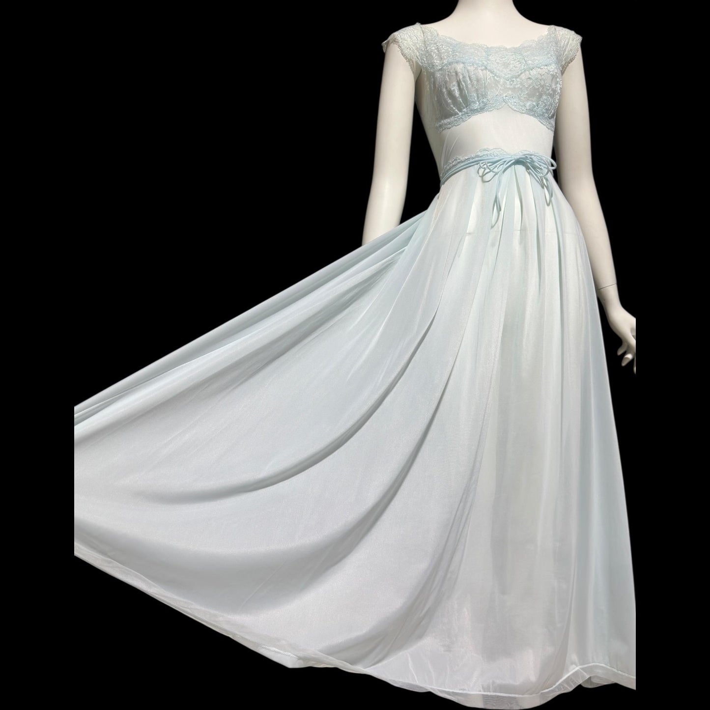 VANITY FAIR, vintage 1950s Nightgown Slip Dress, Sheer Powder Blue Nylon Lace House Dress