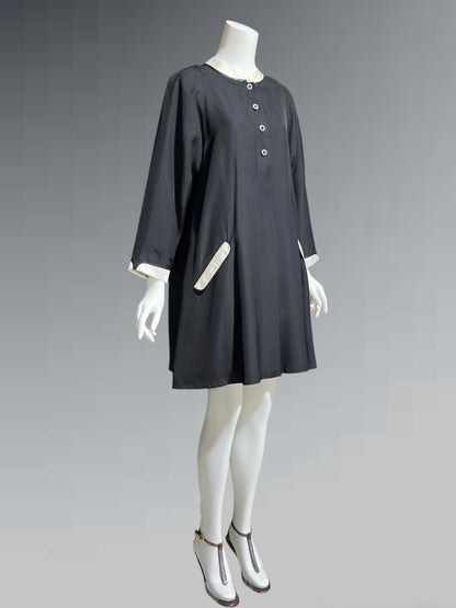 GEOFFREY BEENE, vintage 1980s cocktail party dress, Mod tent dress, black and white day dress