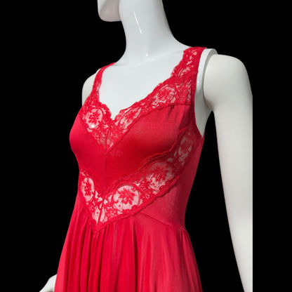 OLGA vintage 1980s nightgown slip dress, 9295 Bodysilk Lipstick Red full sweep night gown dress, stretchy
