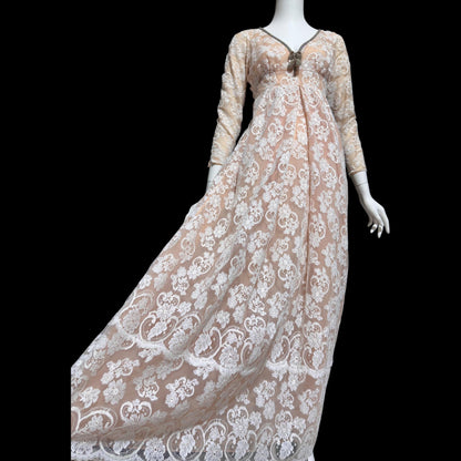 LILLIE RUBIN COLLECTION 700, vintage 1960s evening dress gown, white lace regency style formal gown