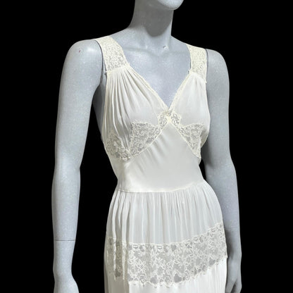 LADY DUFF Vintage 1940s Nightgown Robe Set, Bridal White Peignoir Dressing Gown & Slip Lingerie Dress