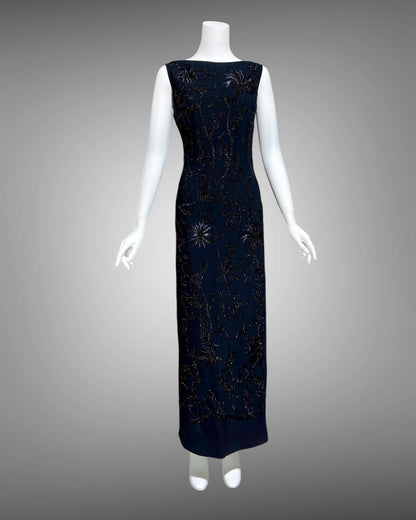 1960s black sheath evening gown, SI SI MIAMI wiggle bodycon dress