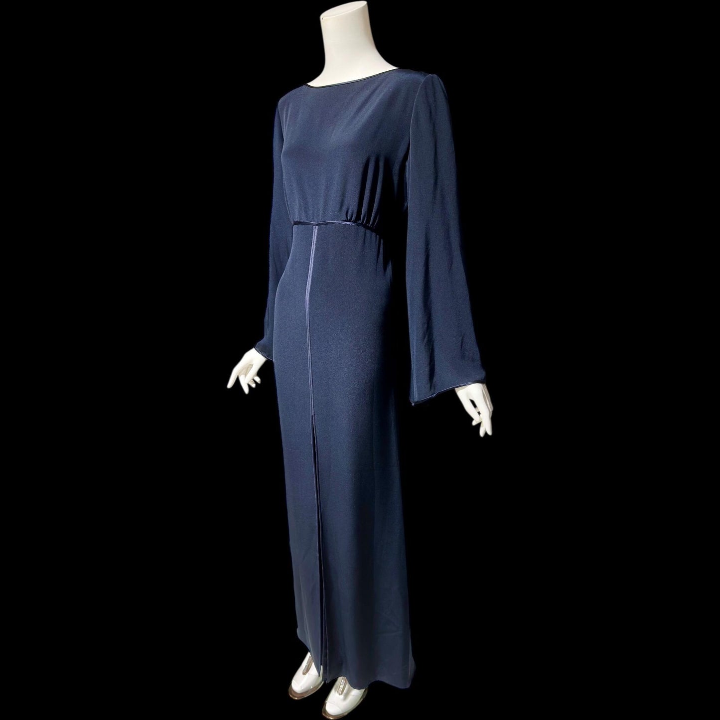 PILAR ROSSI COUTURE, vintage 1990s evening dress, Midnight Blue Long Sleeve gown