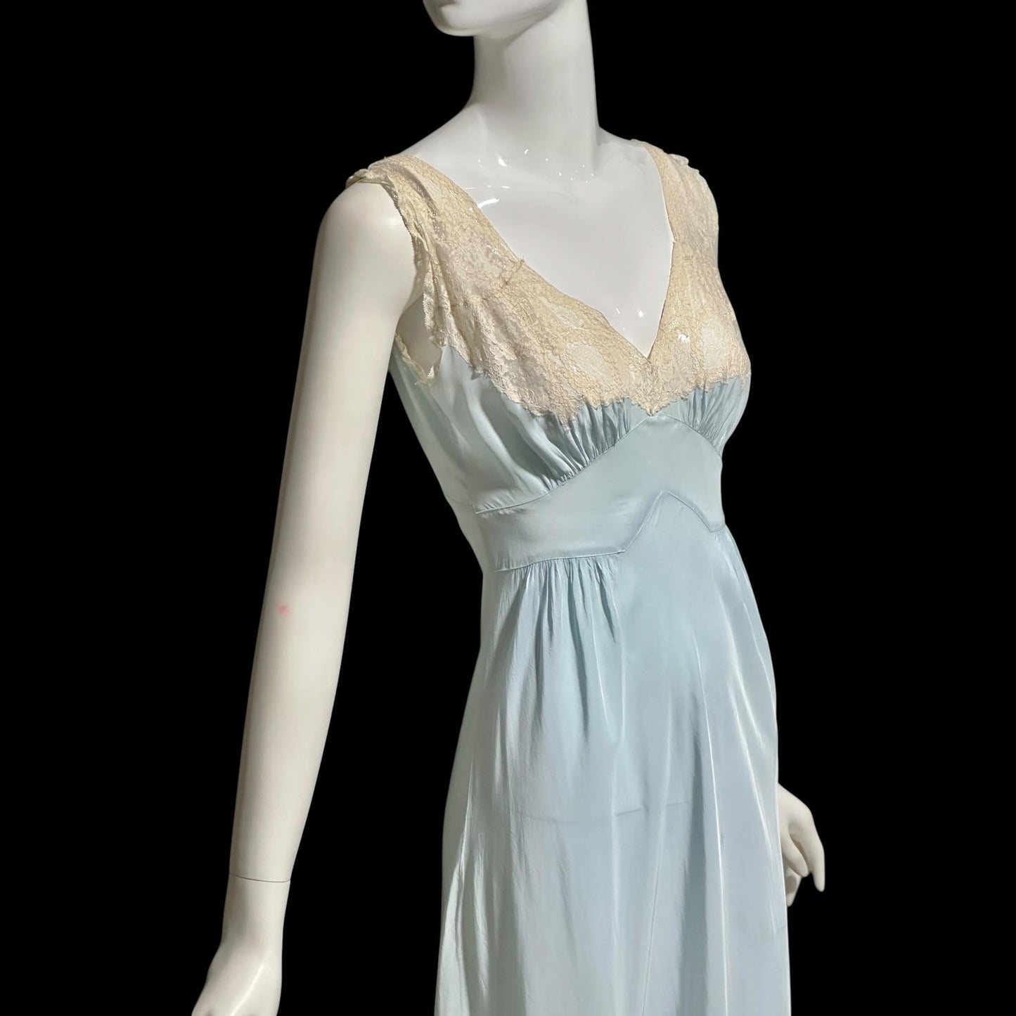 TROUSSEAUX vintage 1940s nightgown slip dress, powder blue rayon lingerie dress, full length