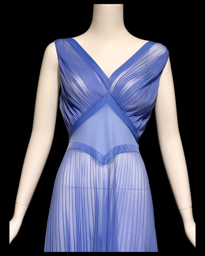VANITY FAIR, for Julius Garfinckel, vintage 1940s chiffon nightgown, periwinkle sheer full sweep pleated gown