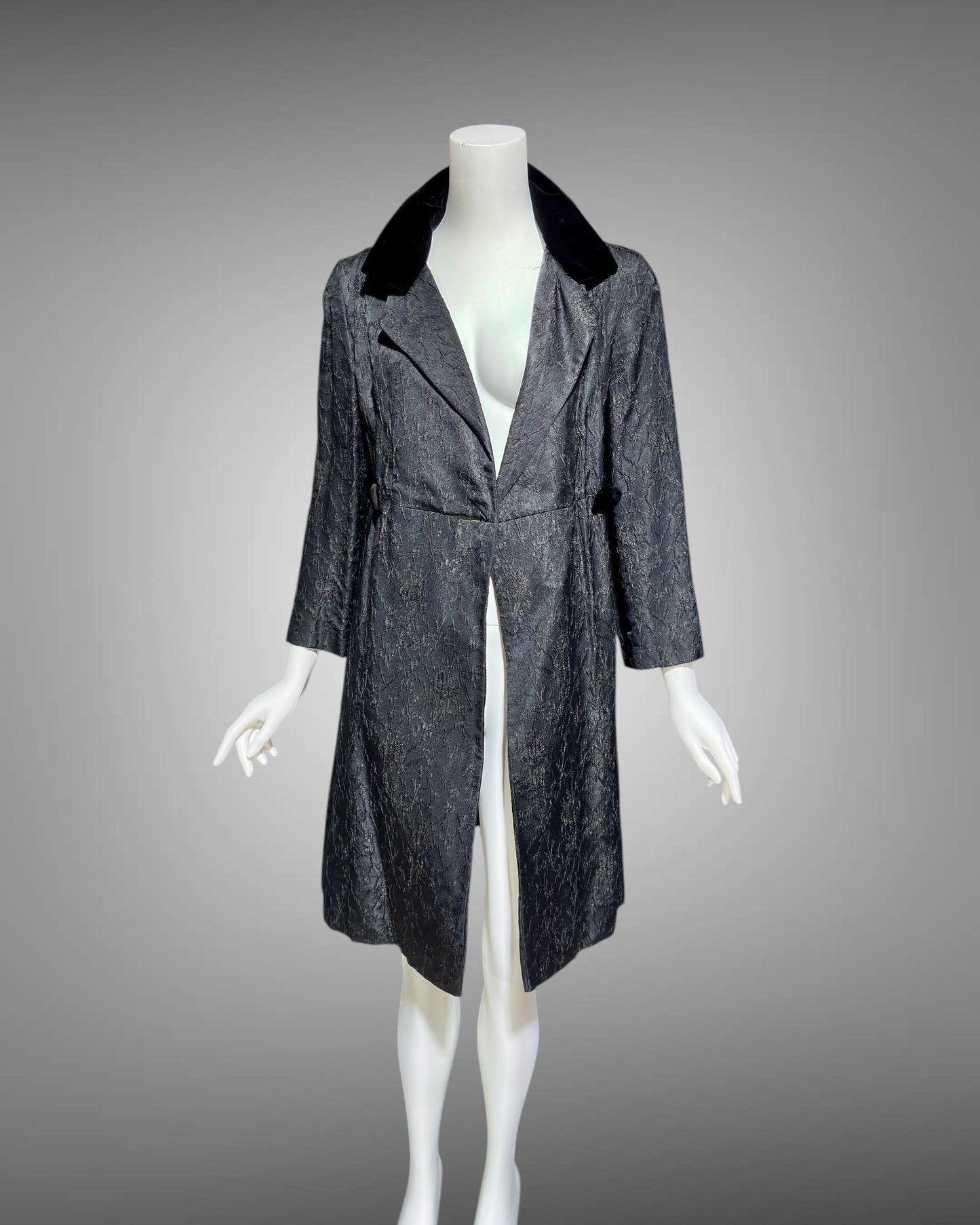 LOUIS FERAUD vintage 1960s mod evening coat, short opera coat, Black Damask jacket