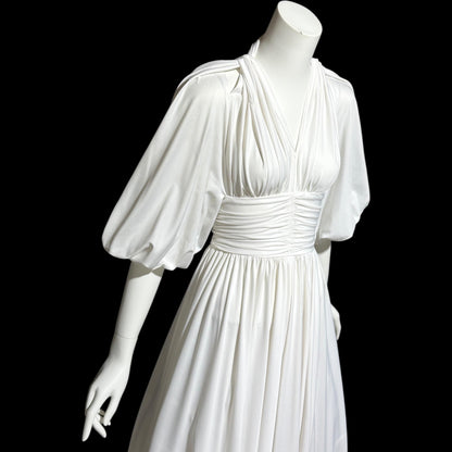 JACK HARTLEY, vintage 1970s evening gown dress, white jersey summer party dress