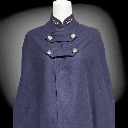 1940s vintage nurses cape, Collegiate Cap & Gown, WWII Navy Blue and red wool Nurses Cape