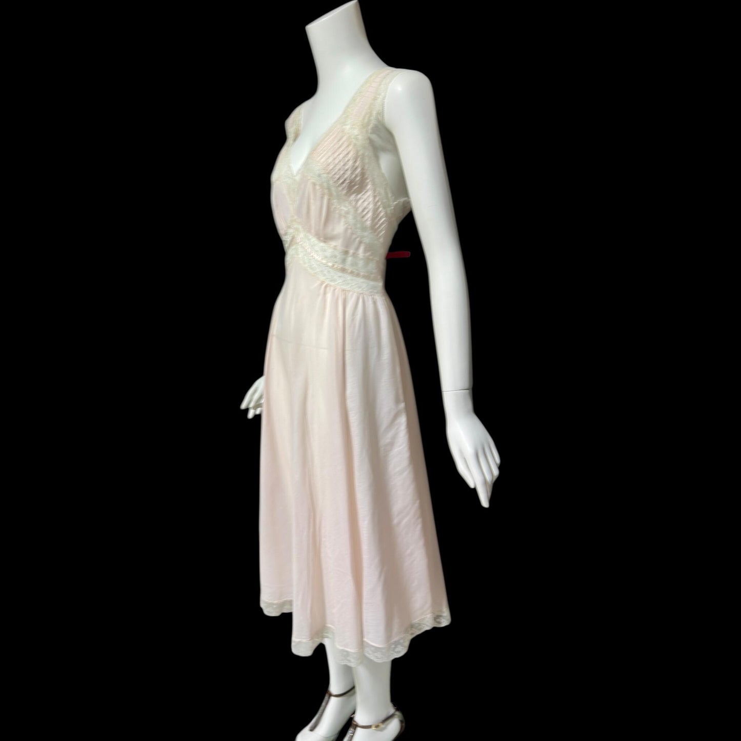 FISCHER HEAVENLY LINGERIE, vintage 1950s nightgown slip dress, ethereal soft pink and white lace