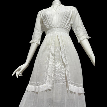 1900s Antique Victorian wedding dress, vintage white batiste cotton gown, Edwardian bride