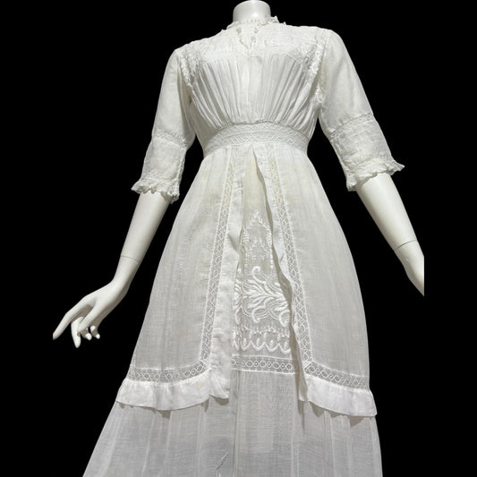 1900s Antique Victorian wedding dress, vintage white batiste cotton gown, Edwardian bride