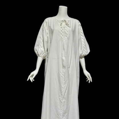 KEYLOUN, vintage 1970s caftan dress,  white cotton zip front Hippie Boho Kaftan Dress