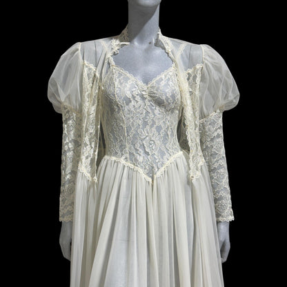 HENSON Kickernick vintage 1950s peignoir slip dress set, frothy white lacy nylon bridal nightgown robe set, THOSE SLEEVES