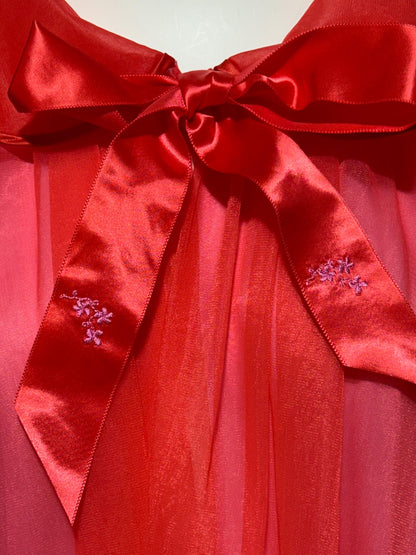 1950s vintage bed night jacket, Cherry Red & Hot Pink double layer chiffon cropped swing style jacket