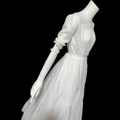 1900s Antique Victorian wedding dress, vintage white batiste cotton gown, Edwardian bride