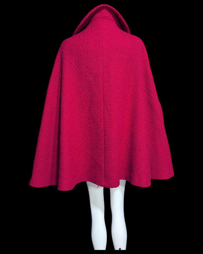FRANKLIN SIMON, 1960s Mod red swing cape jacket, nubby wool button front car coat