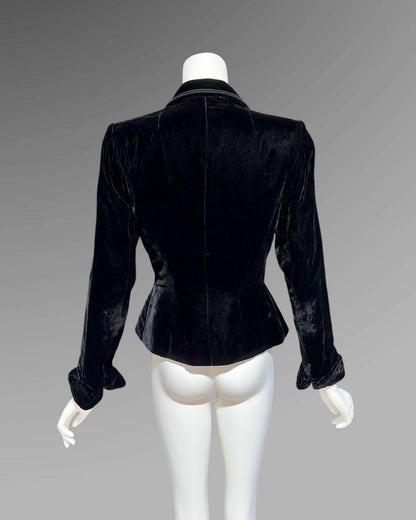 BONWIT TELLER, vintage 1940s black velvet jacket coat, fitted princess cut new look, nipped waist