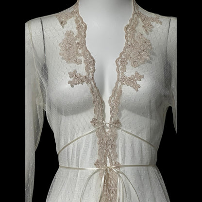 JONQUIL Diane Samandi dressing gown, Bergdorf Goodman 1990s see through feather weight bridal Robe