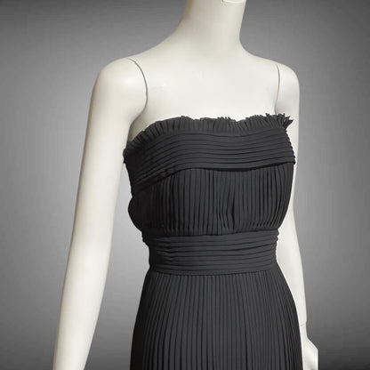 PILAR ROSSI COUTURE evening dress, vintage 1990s strapless pleated black gown