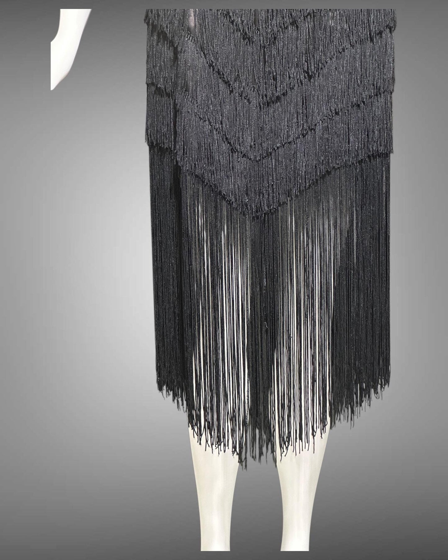 TD4 vintage 1980s Fringed evening cocktail dress, black mini party flapper slip dress