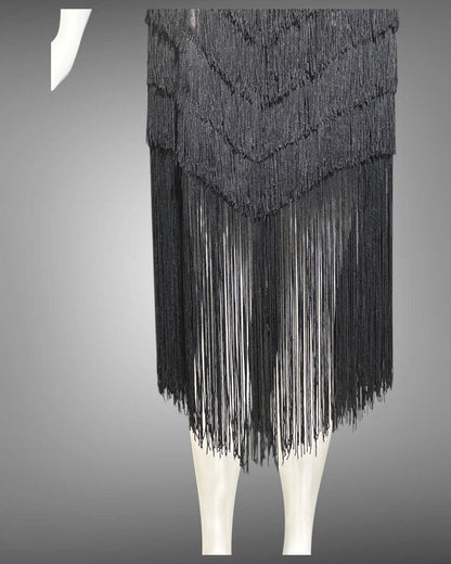 TD4 vintage 1980s Fringed cocktail dress, black mini party flapper slip dress