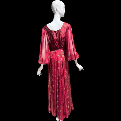 NEIMAN MARCUS Vintage 1970s evening dress, 100% Indian Silk Caftan Dress: Hippie Boho Maxi