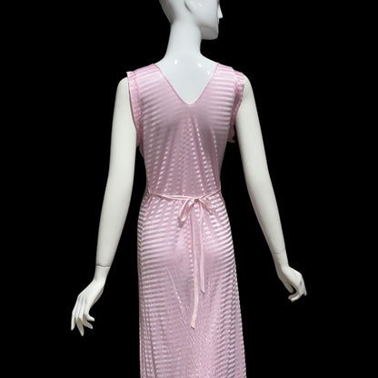 LORRAINE vintage 1940s Nightgown Slip Dress: Pink Shadow Stripe Rayon Night dress