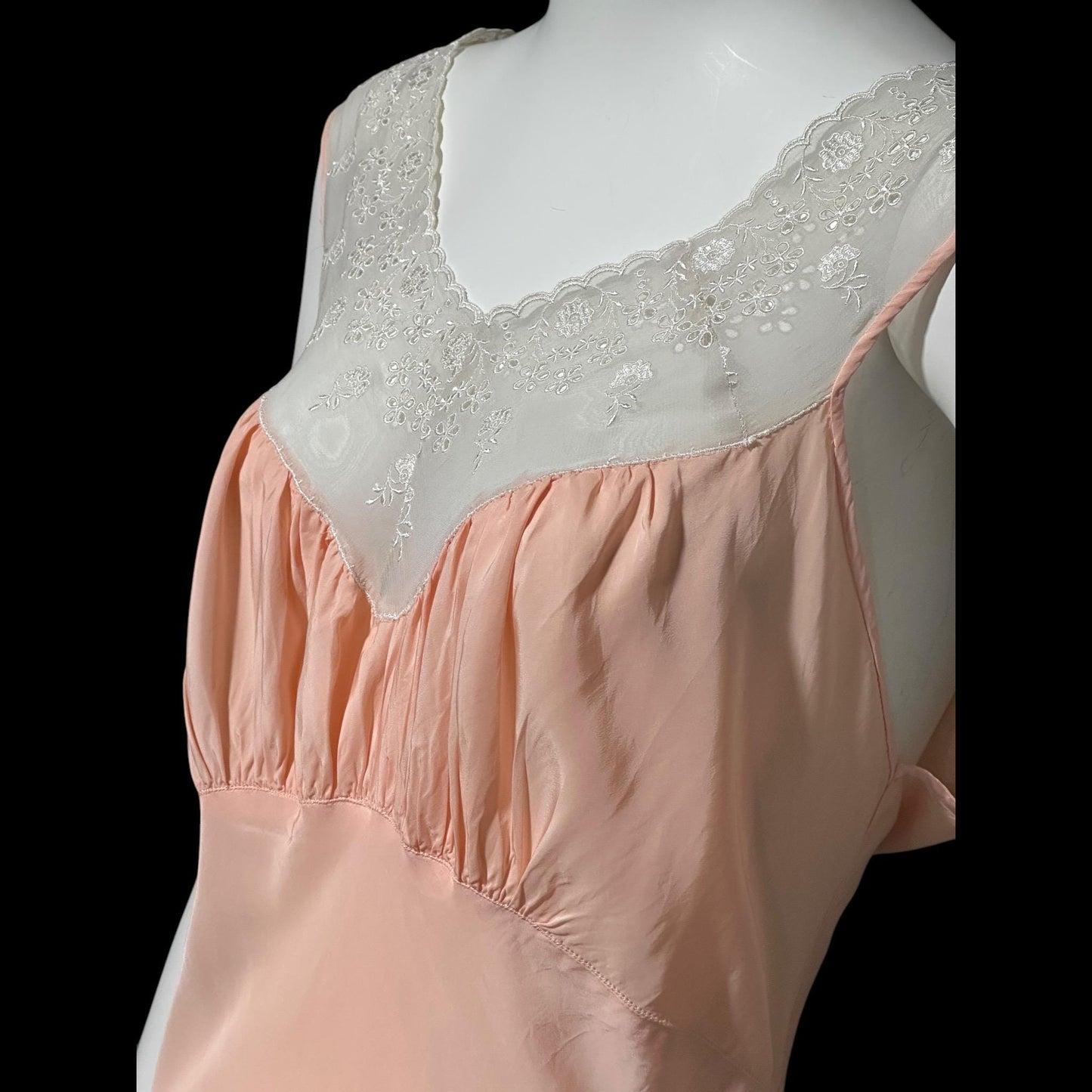 LAURA LANE, vintage 1940s nightgown slip dress, Shiny petal pink bias cut night dress, full length
