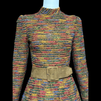 ARNOLD SCAASI vintage 1970s Day Dress, boucle wool & silk high neck dress