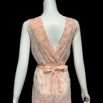 FLOBERT, vintage nightgown robe set, 1930s 1940s FLORAL pink rose buds bias cut sheath slip dress and peignoir set