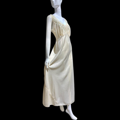 LAURA LANE Vintage Nightgown slip dress, 1940s pearly white satin Lingerie Dress, Medium