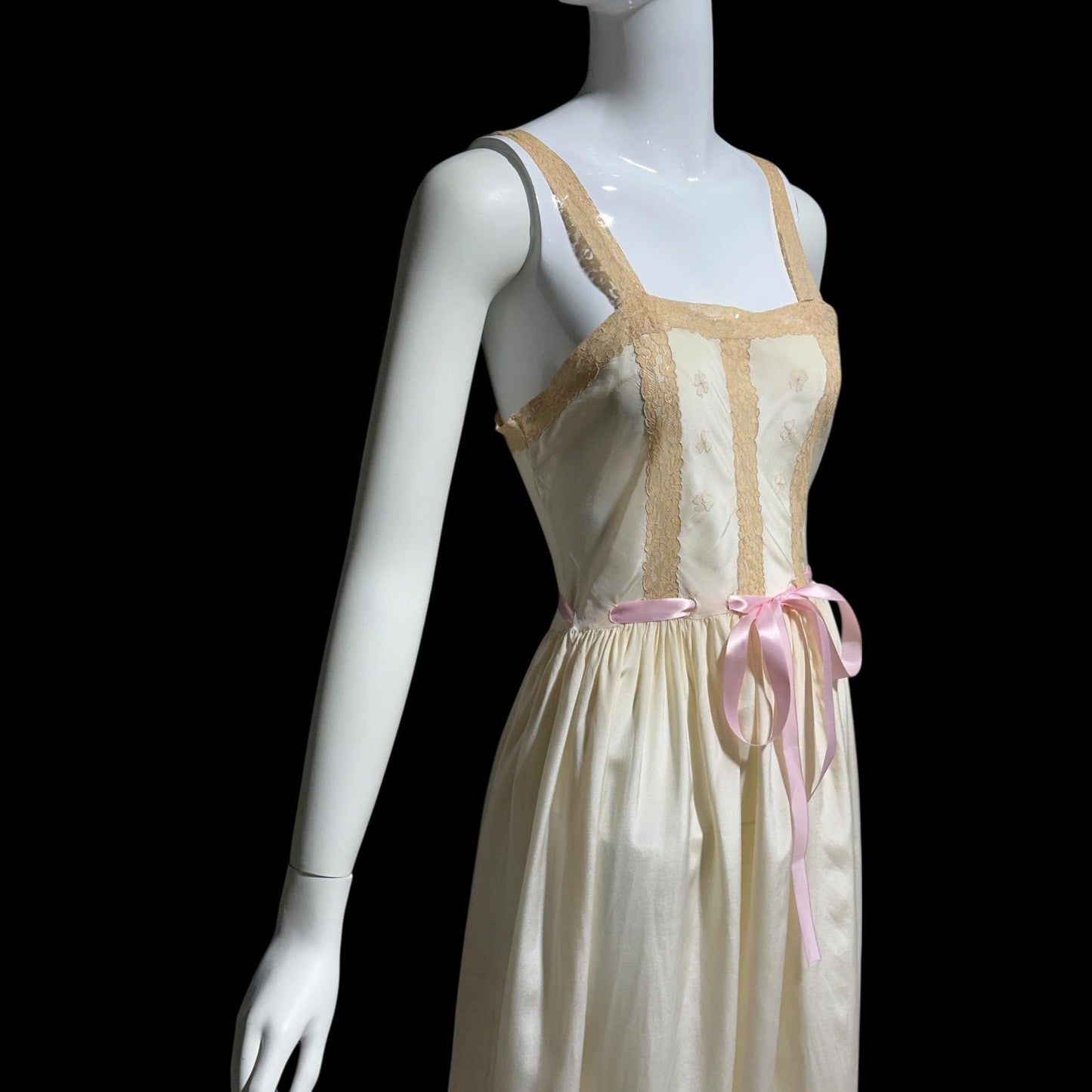 VERONICA vintage 1940s Silk Nightgown slip dress, Hand Made Pure Silk embroidered lace slip dress