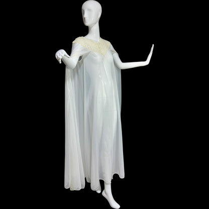 COUTURE INTERNATIONALE by Norman Hartnell, vintage dressing gown, 1960s sheer double chiffon white robe