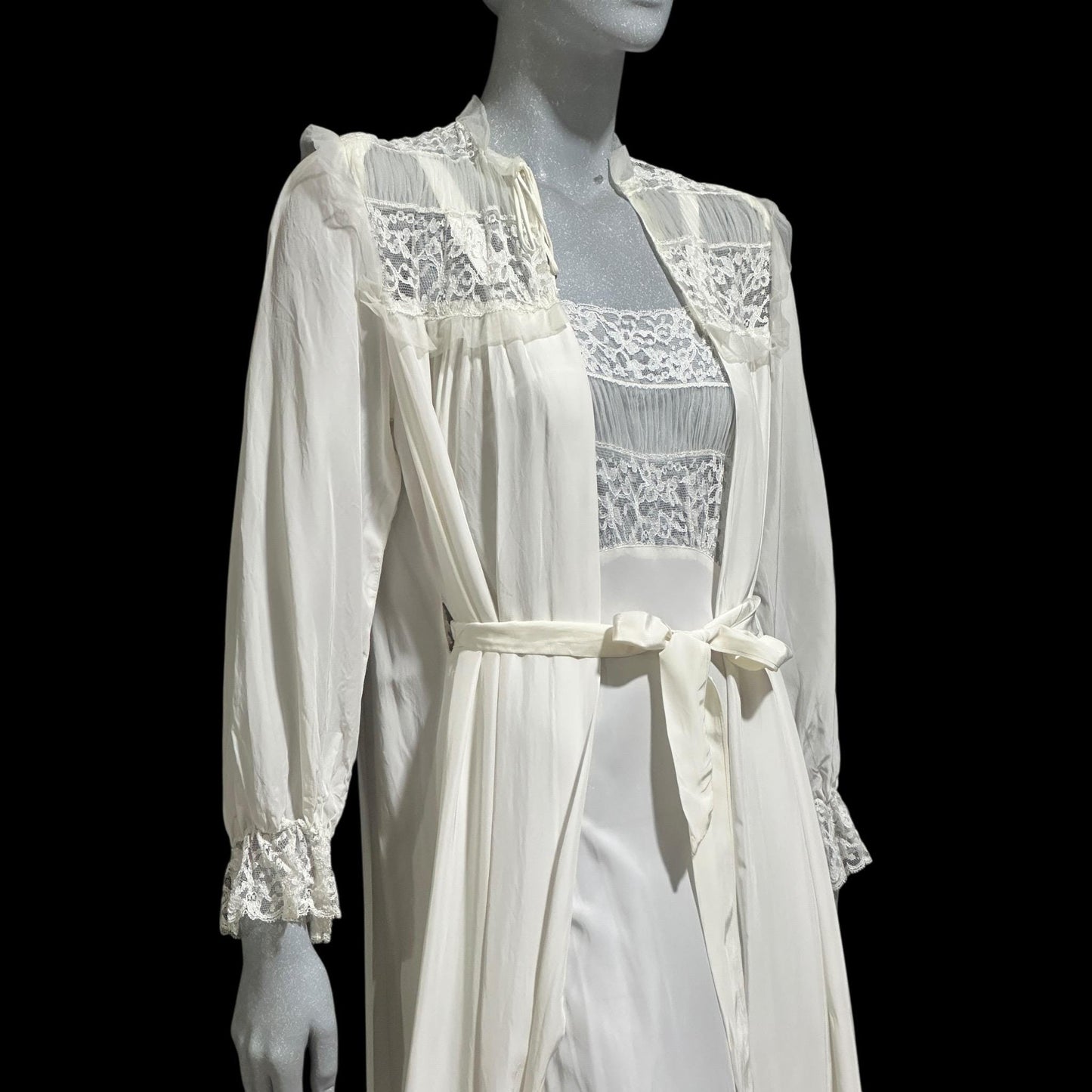 TULA Vintage 1940s Nightgown Robe Set: Bridal White Peignoir Dressing Gown & Slip Dress